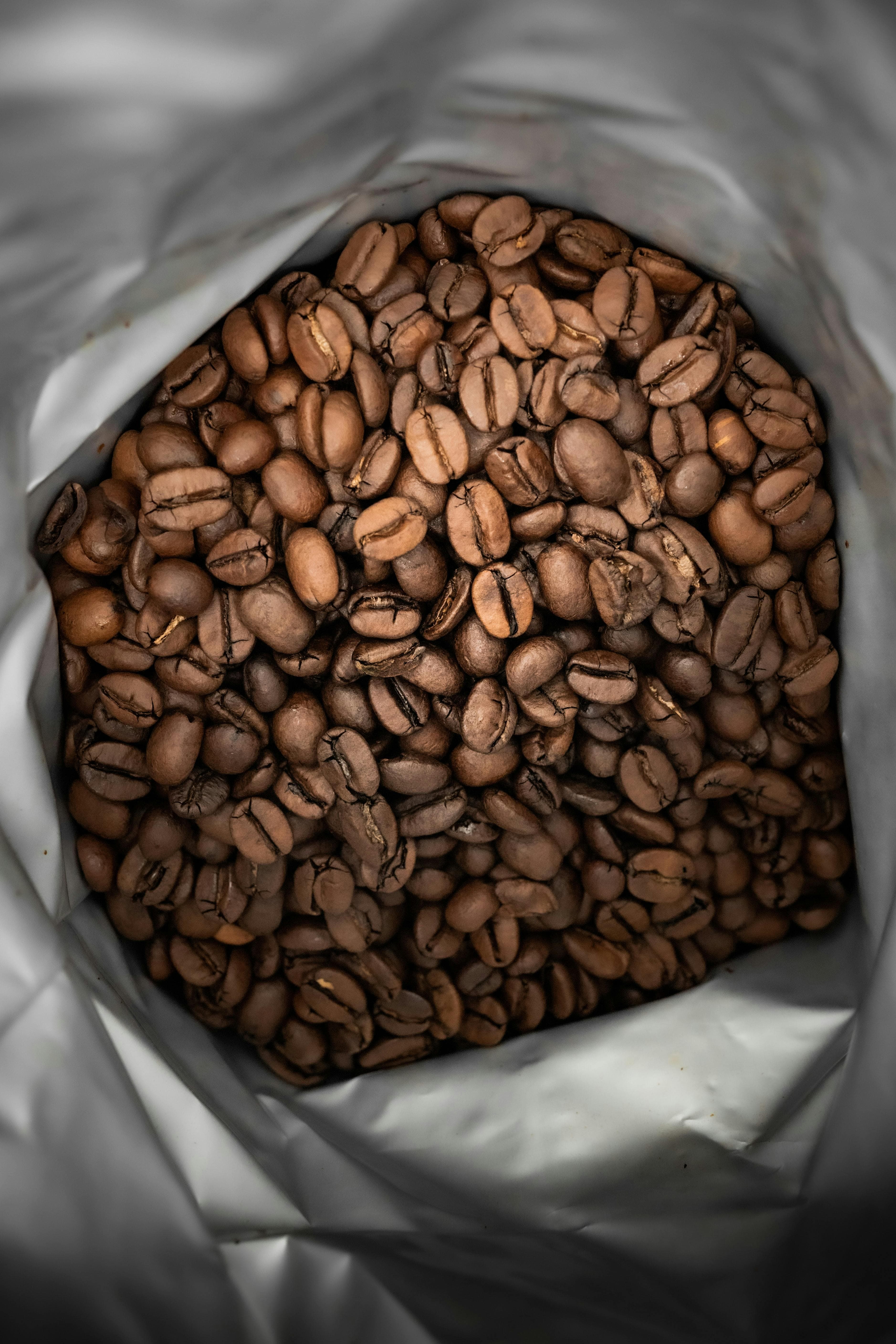 Coffee beans inside packaging